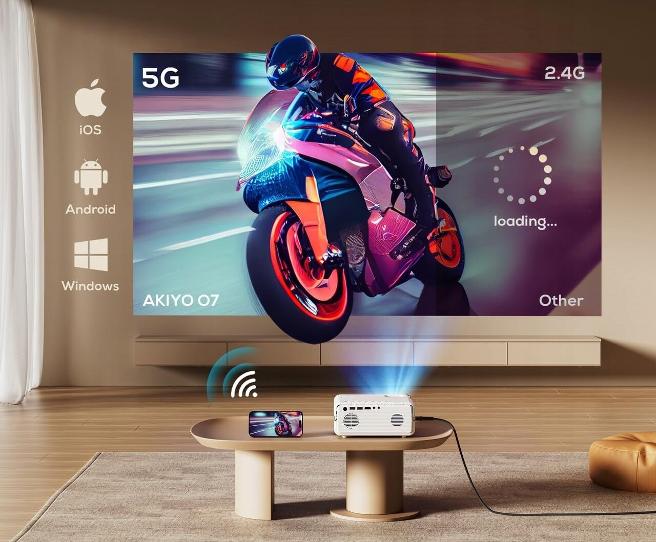 PROJECTOR WI-FI BT AKIYO O7 1080p LCD BUILT-IN SPEAKERS + TRIPOD Brand no brand