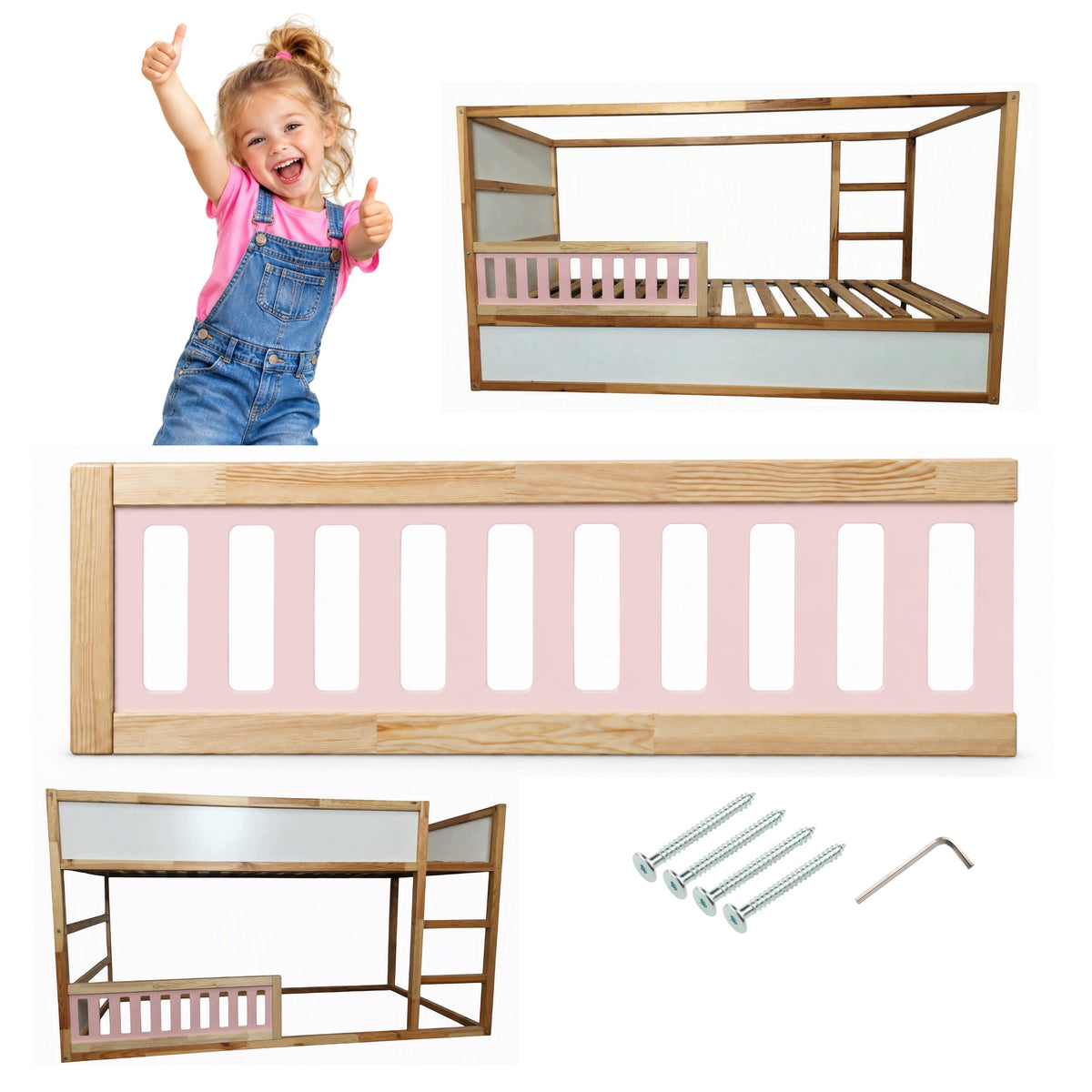 PROTECTIVE BARRIER BOTTOM IKEA CHICKEN BED WOODEN PINK PINE MDF 94,2cm