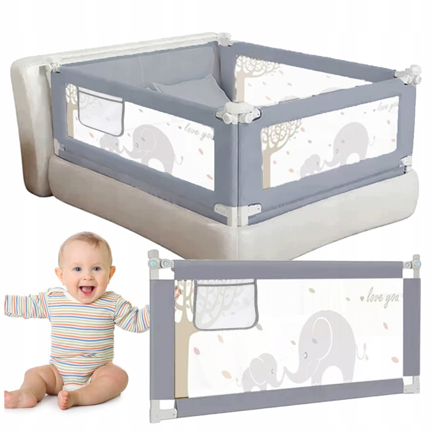 PROTECTIVE BARRIER FOR BED 3 PCS 150CMX40CM SAFETY FOLDING SET Packaging status original
