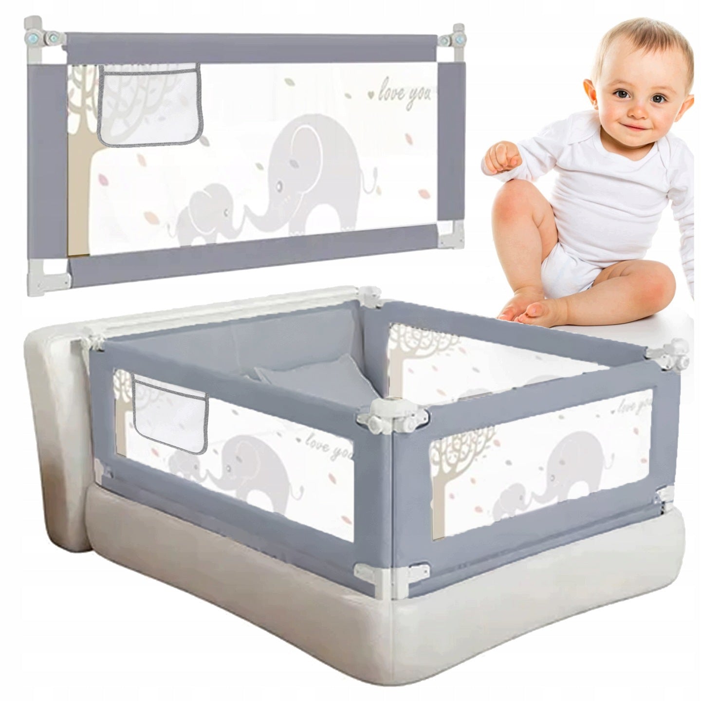 PROTECTIVE BARRIER FOR BED 3 PCS 150CMX40CM SAFETY FOLDING SET