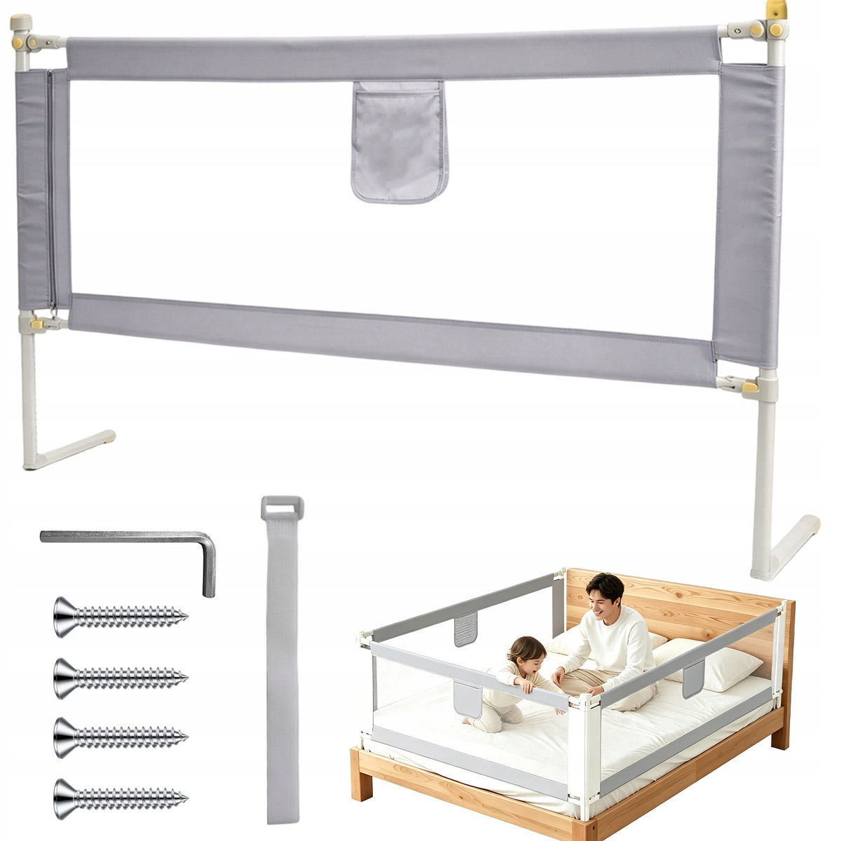 PROTECTIVE BARRIER FOR BED FOLDING PORTATIC 200 CM GREY FOR CHILDREN