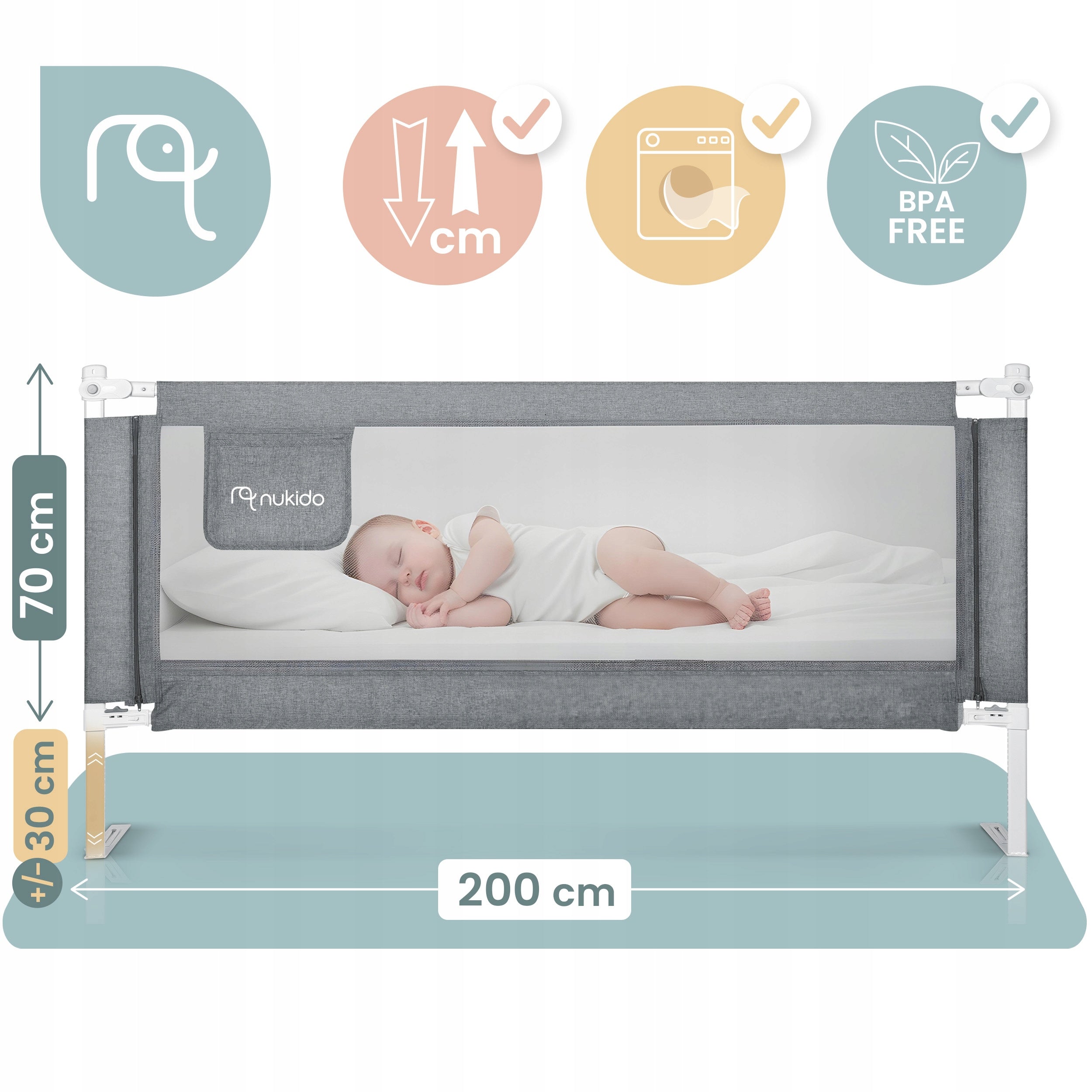 PROTECTIVE BARRIER FOR BED SECURING GATE LOCK 200CM NUKIDO Manufacturer code 722720