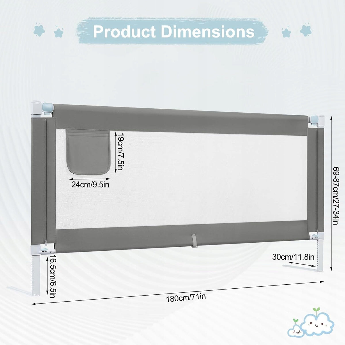 PROTECTIVE BARRIER FOR BED WOLTU CHILD PROTECTION 180 X 69/87 CM Manufacturer code KG003DGR02