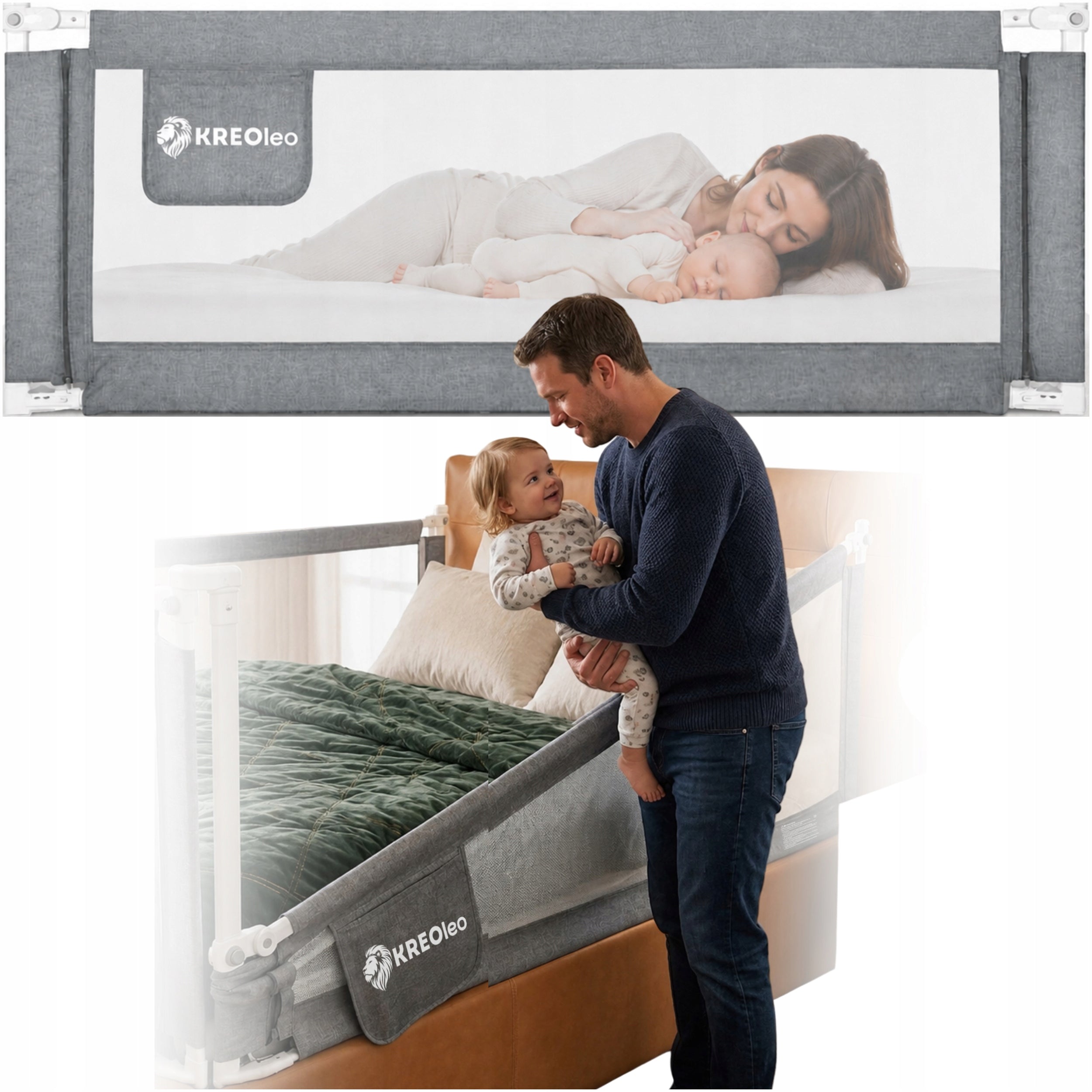 PROTECTIVE BED BARRIER FOLDING GREY FOR CHILDREN HIGH KREOleo 200x70