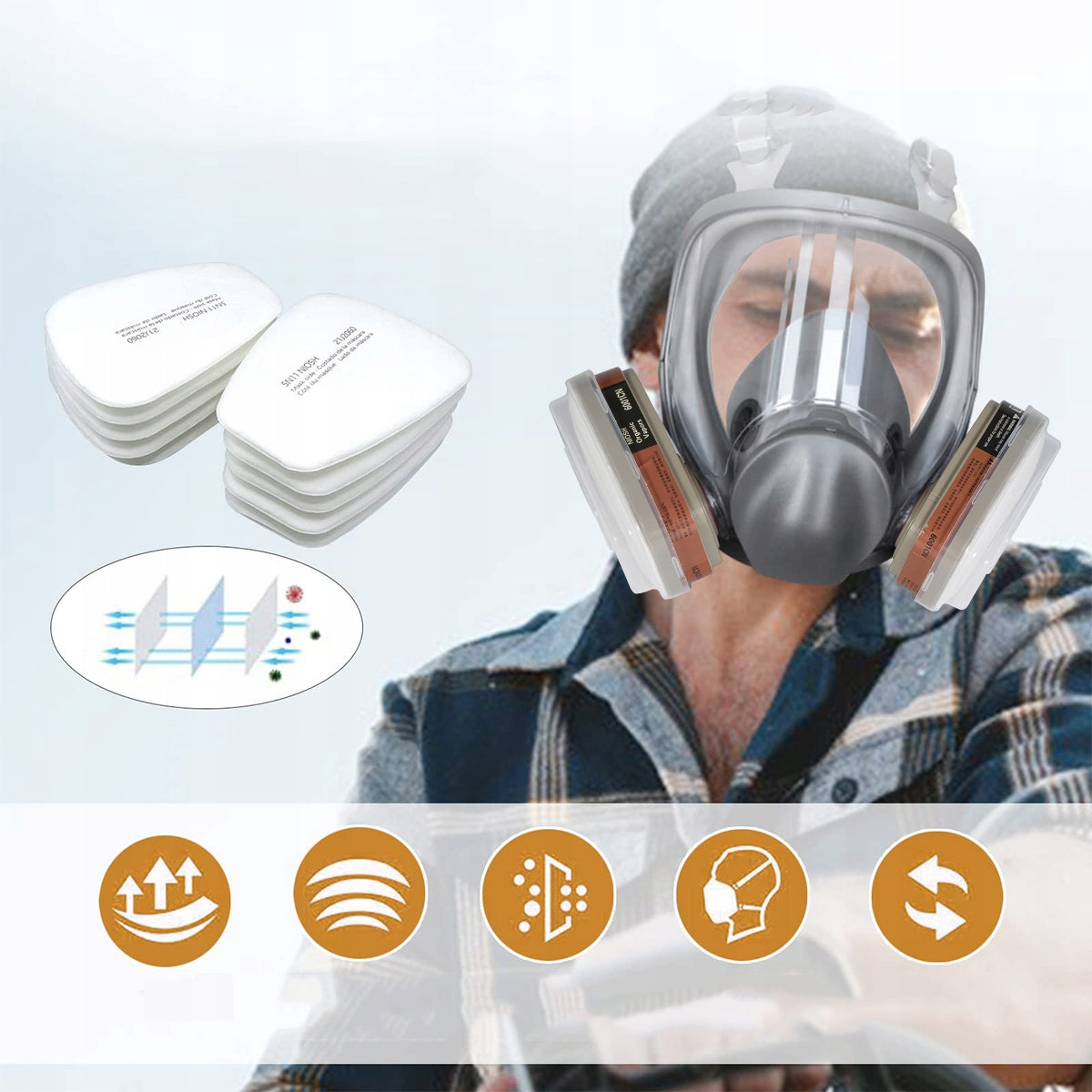 PROTECTIVE DUST MASK + 2x CARBON CARTRIDGES + 10x FILTERS Medical device no