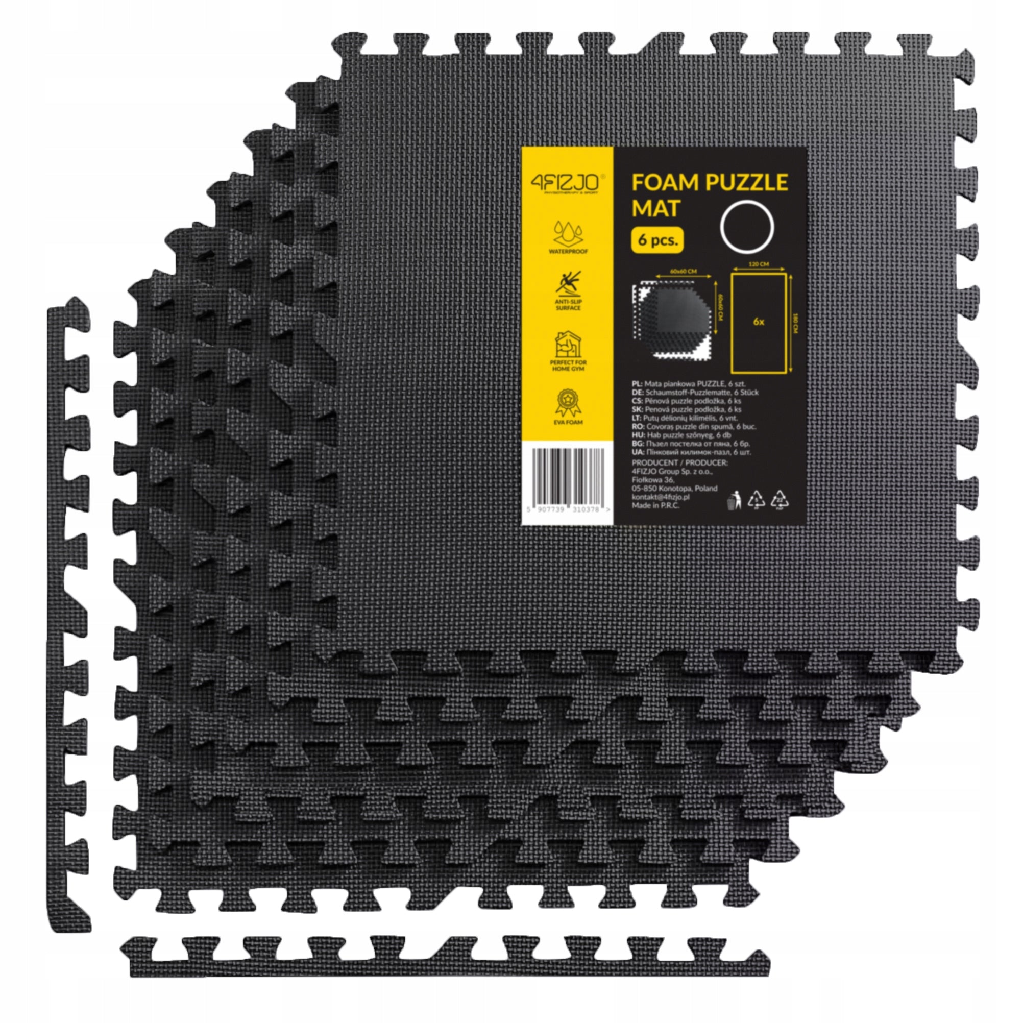 PROTECTIVE FOAM FLOOR MAT GYM PUZZLE FOR EQUIPMENT 6 PCS 60x60