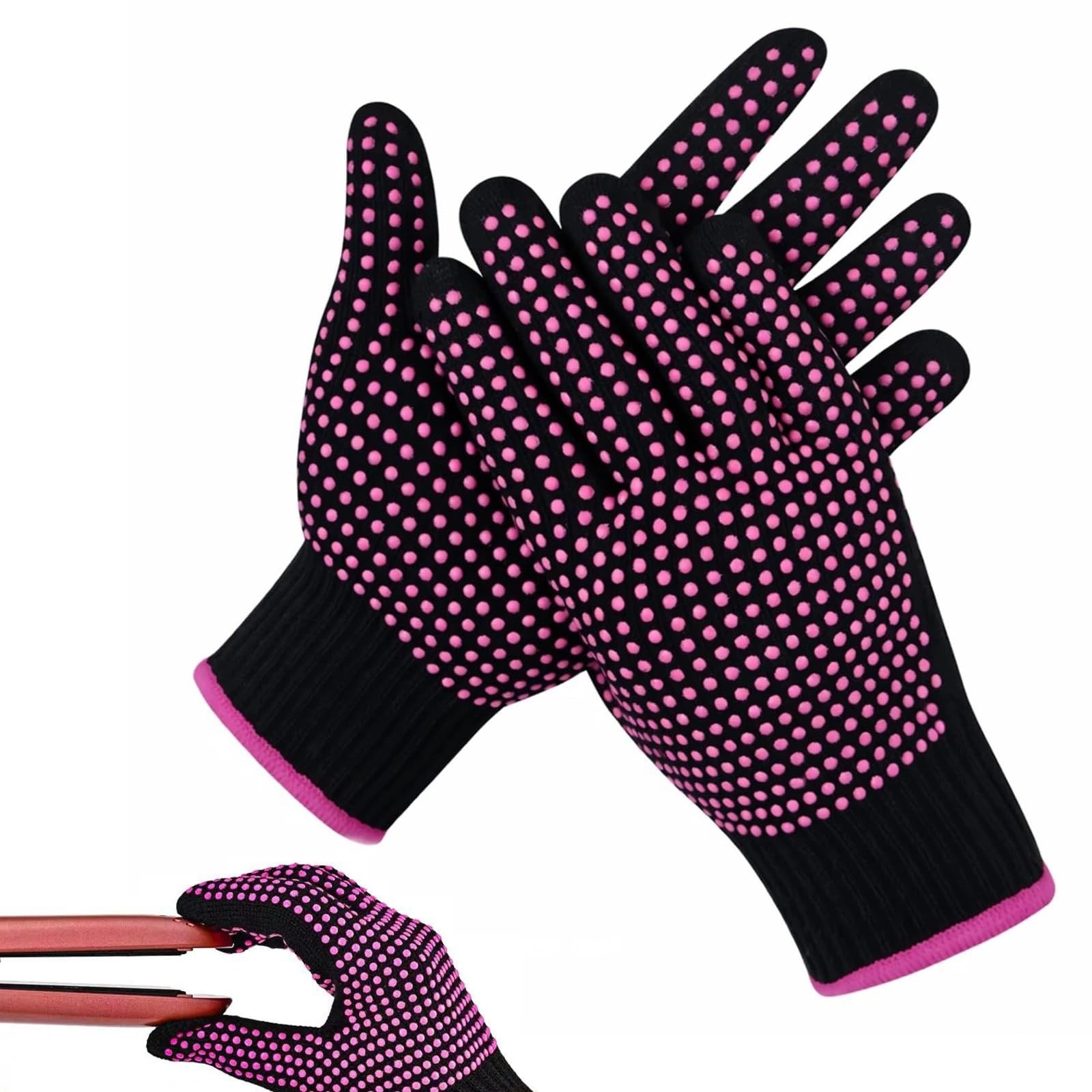 PROTECTIVE GLOVES FOR STRAIGHTENER AND CURLING IRON BLACK WITH SILICONE STUDS