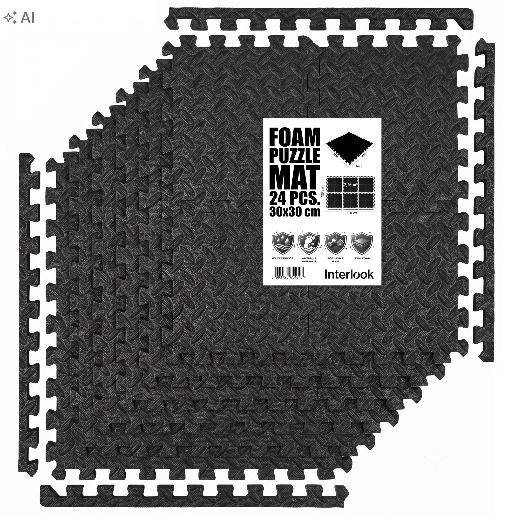 PROTECTIVE MAT FOAM FOR GYM FITNESS PUZZLE 30x30x1cm 24pcs