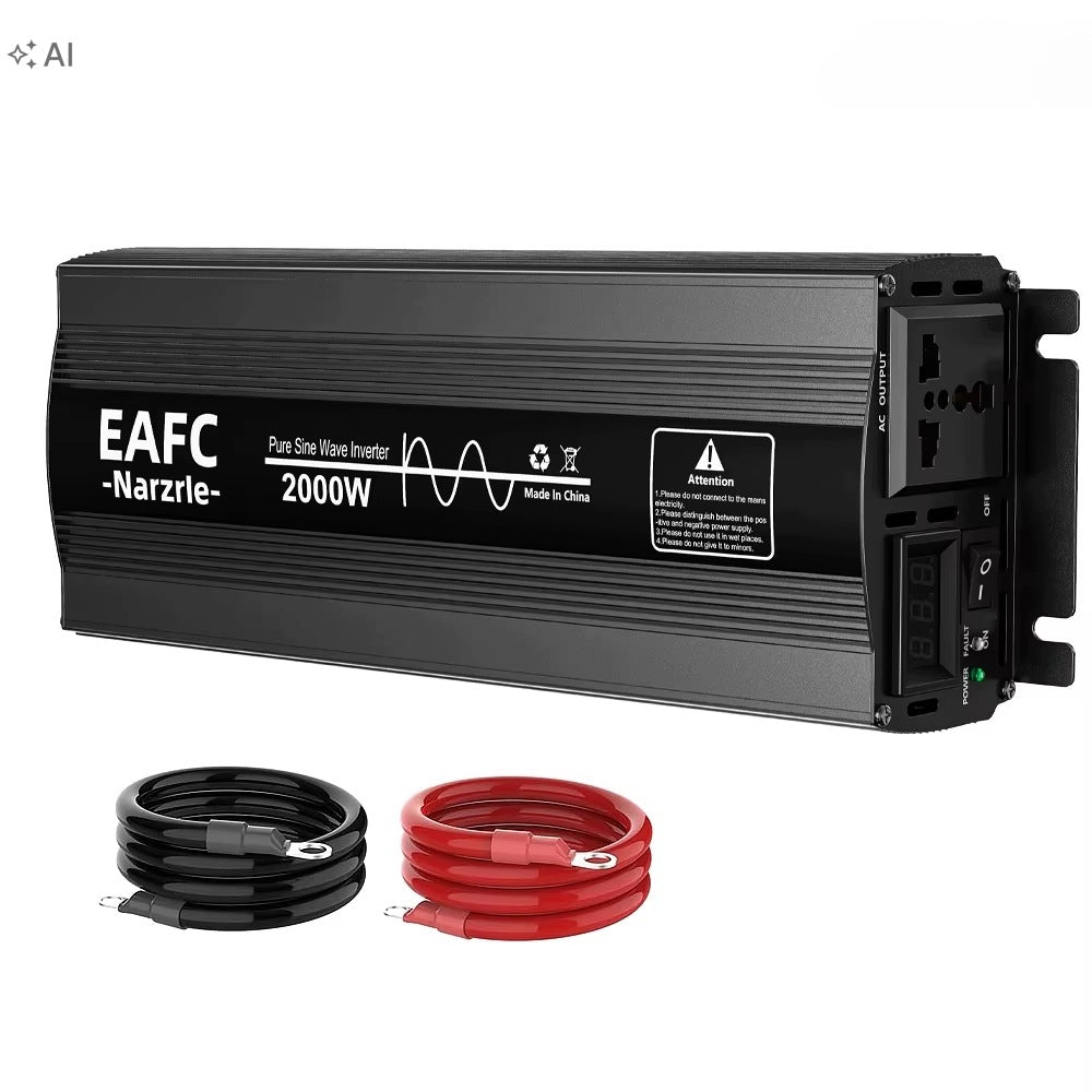 PRZETWORNICA NAPIĘCIA CZYSTA SINUSOIDA 12V 230V 1000W / 2000W Z LCD