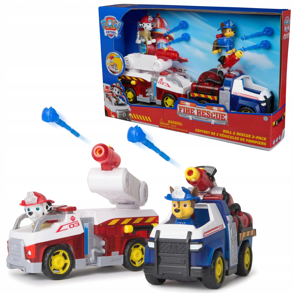 PSI PATROL CHASE MARSHALL FIRE RESCUE VEHICLES WITH WATER PROJECTILES + FIGURINES