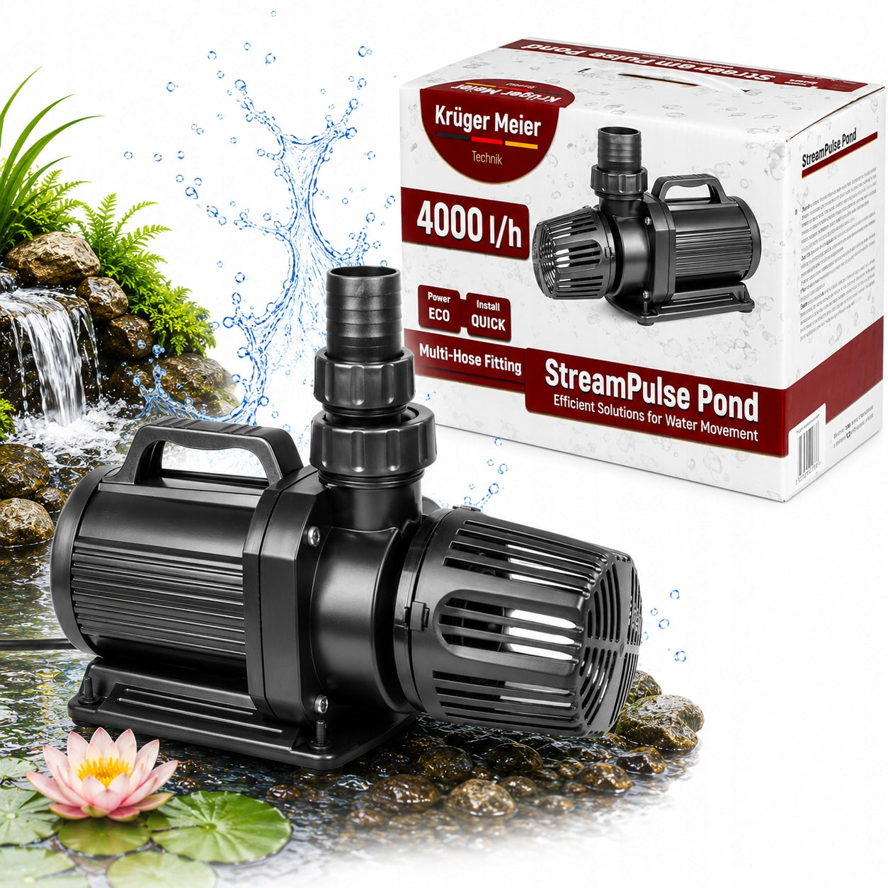 PUMP FOR LARGE POND FOUNTAIN WATERFALL 15000L/H WATER COLUMN 7M