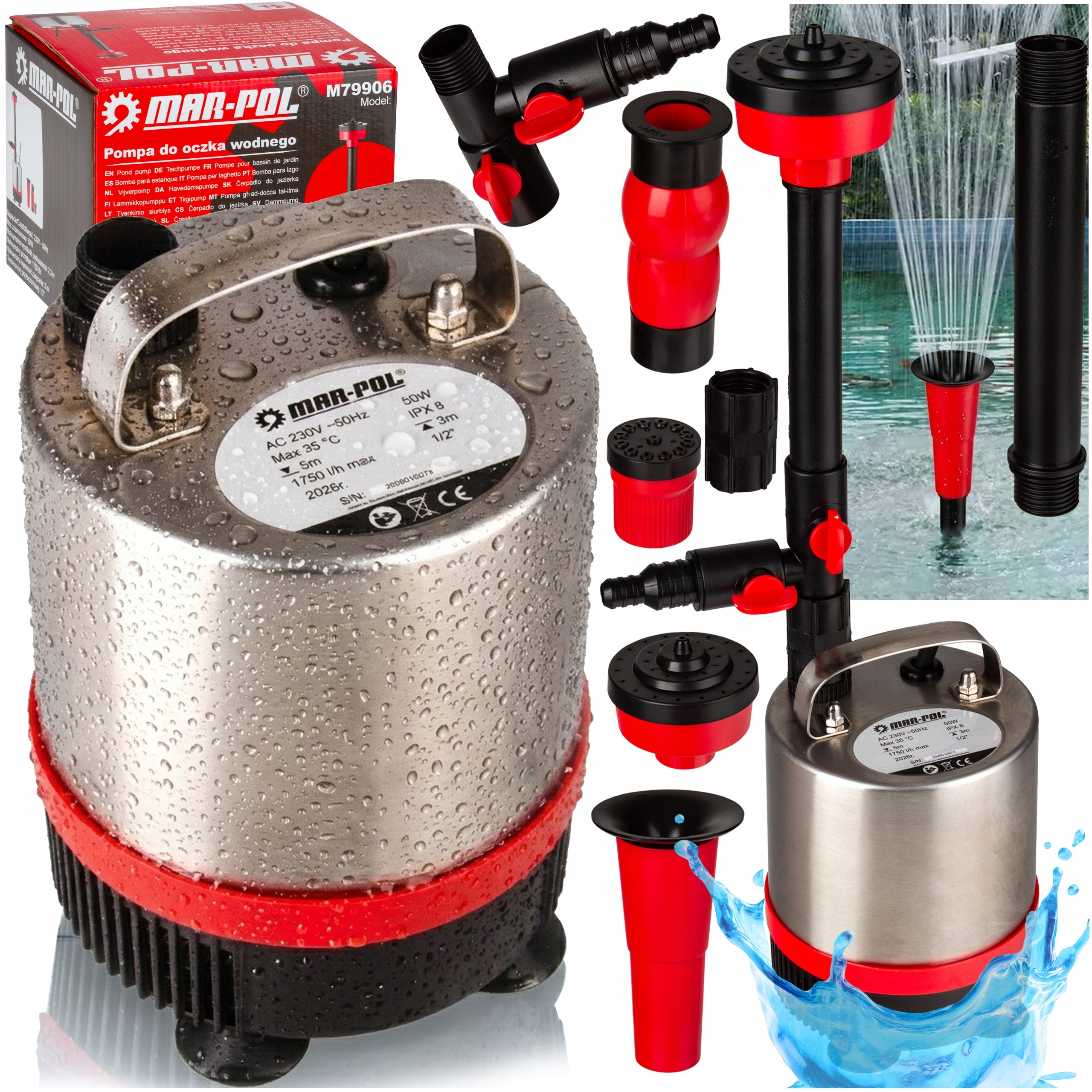 PUMP FOUNTAIN FOR POND WATER POND PUMP CASCADE 4 NOZZLES TAP SET