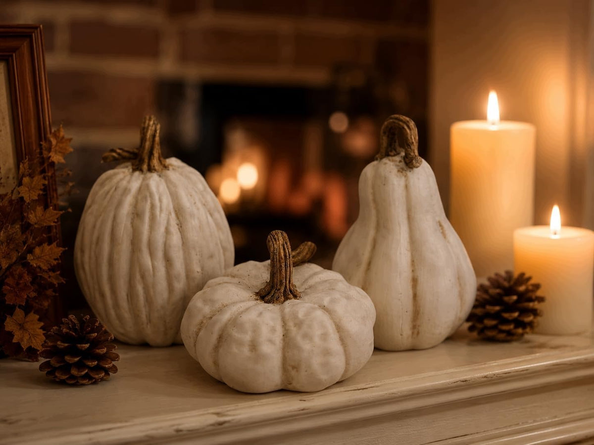 PUMPKIN AUTUMN DECORATION PUMPKIN SET OF 3 PIECES WHITE ORNAMENT REED HOUSE Manufacturer code 5908182204351