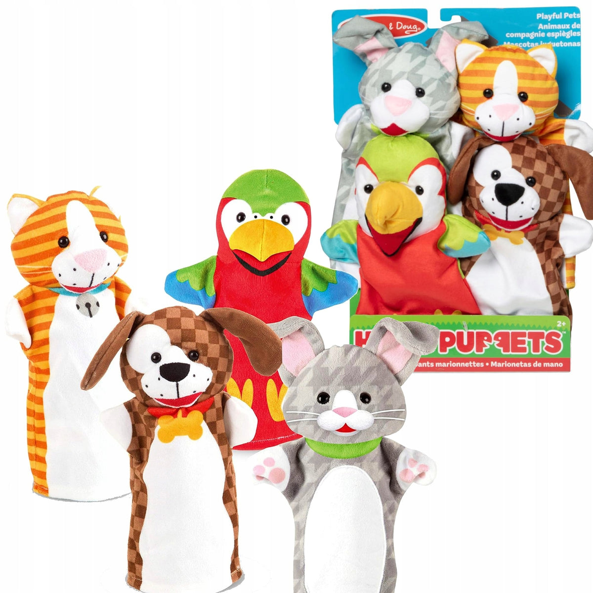 PUPPETS PLUSH TOYS FOR CHILDREN PUPPETS PARROT KITTEN DOG RABBIT 4 PCS MELISSA