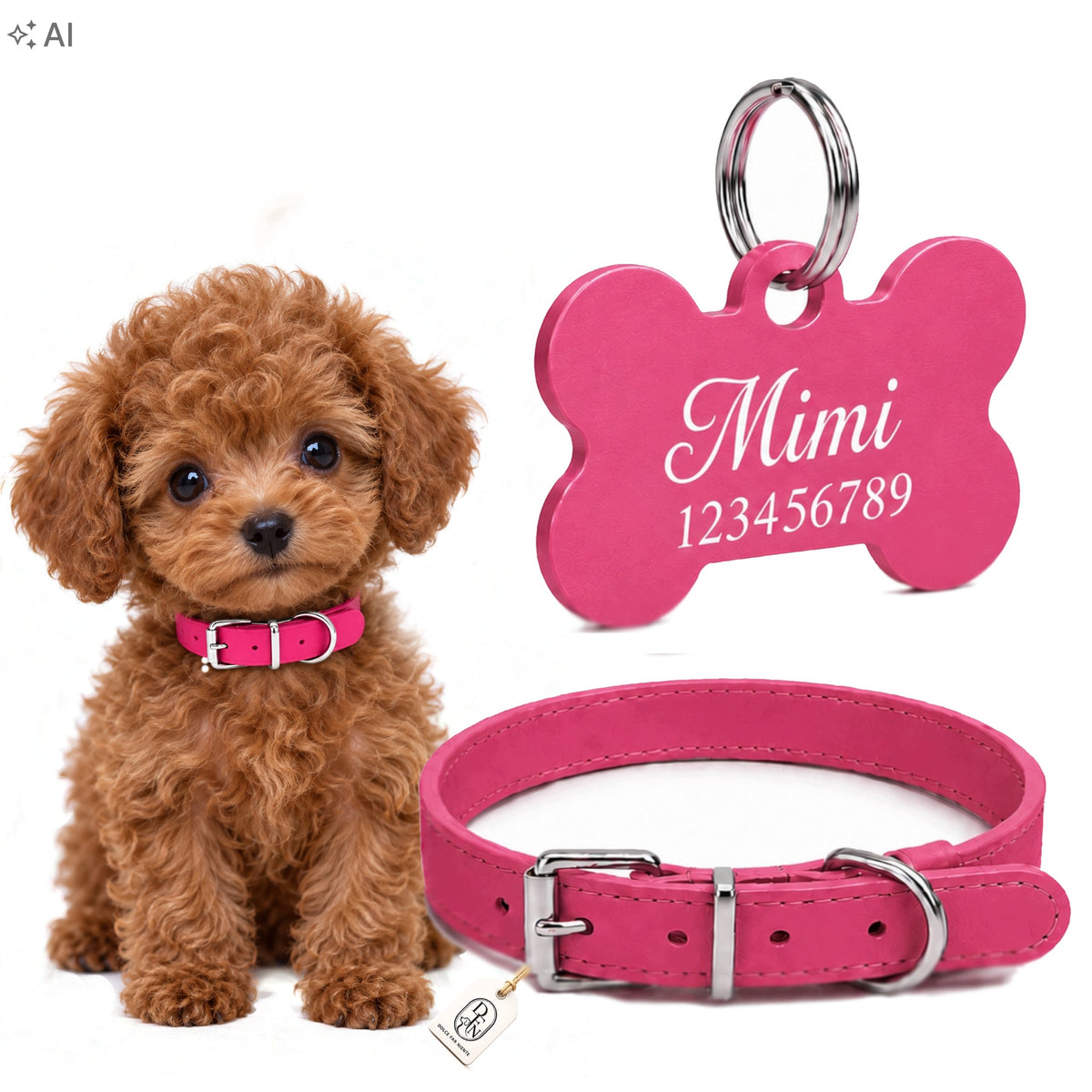 PUPPY DOG COLLAR PINK ADJUSTMENT ADDRESS CARD PERSONALIZATION ENGRAVING