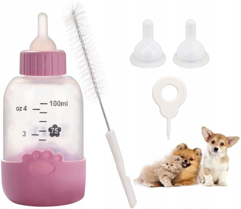 PUPPY KITTEN FEEDING BOTTLE SET WITH PACIFIERS BRUSH UNCLOGGER
