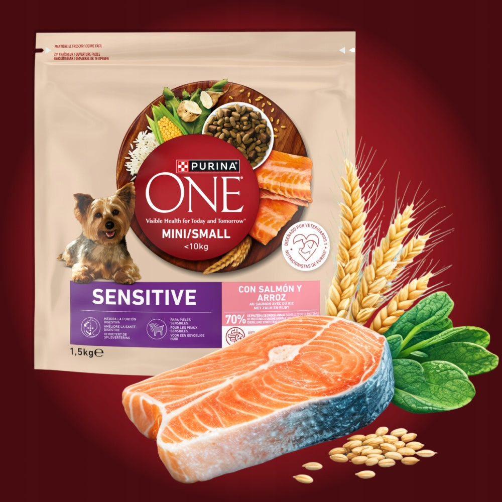 PURINA ONE SENSITIVE MINI DOG FOOD - RICH IN SALMON AND RICE, 1,5 KG Brand Purina ONE