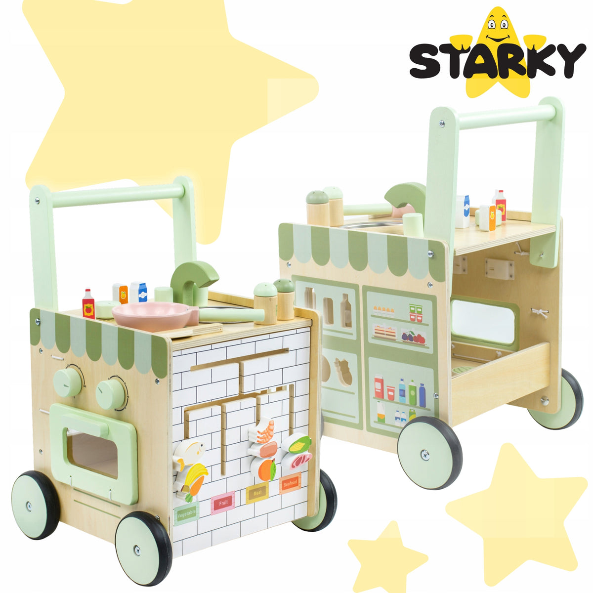 PUSHER WOODEN WALKER BABY RIDER FOR LEARNING TO WALK TABLE 2in1 Packaging status original