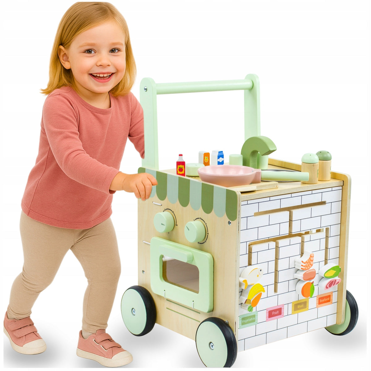 PUSHER WOODEN WALKER BABY RIDER FOR LEARNING TO WALK TABLE 2in1