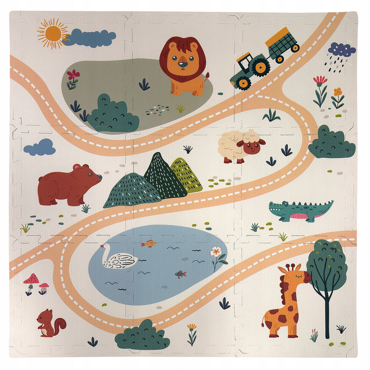 PUZZLE FOAM EDUCATIONAL MAT FOR CHILDREN SAFARI ANIMALS 90 X 90 CM Packaging status original