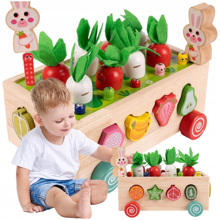 PUZZLE MONTESSORI WOODEN BRICK SORTER CATCH CARROT WORM CART