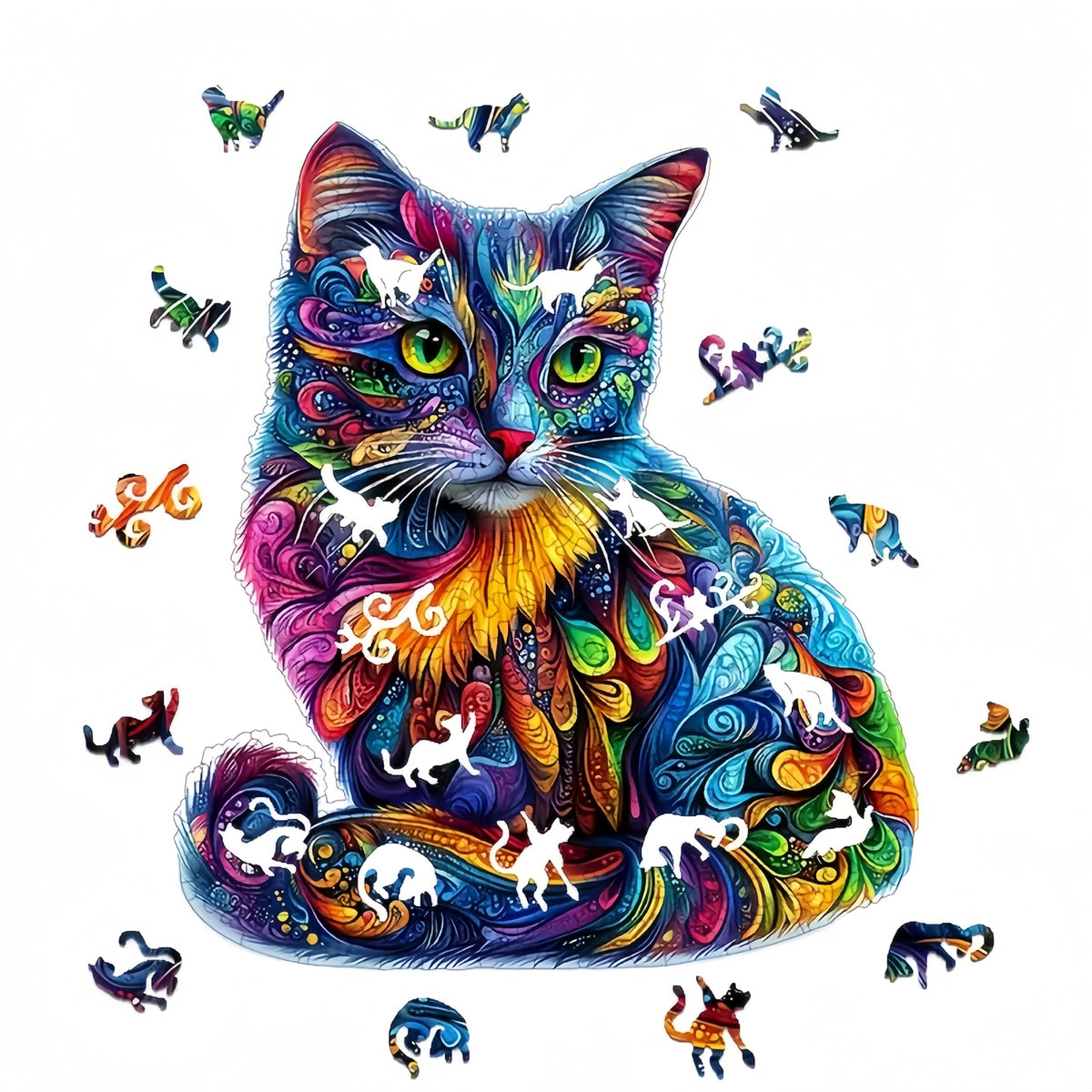 PUZZLE WOODEN RAINBOW CAT 210 EL A3 UNIQUE ANIMAL SHAPES GIFT Packaging status original