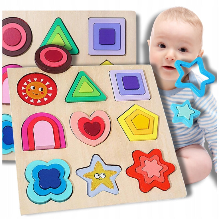 PUZZLE WOODEN SHAPES MATCHING EDUCATIONAL FIGURES MONTESSORI
