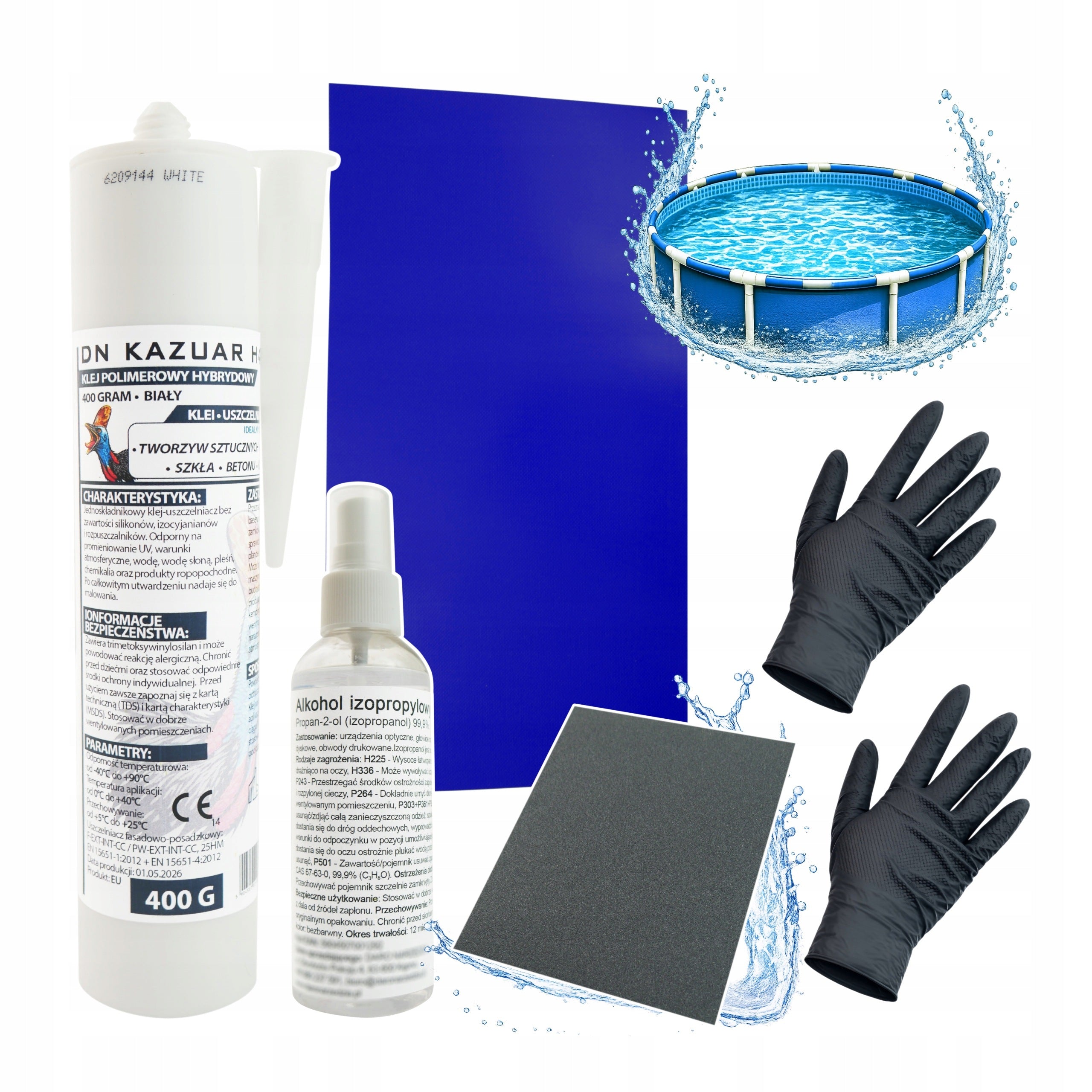 PVC Pool Repair Kit Glue 400g Navy Blue Patch 50x27cm Underwater