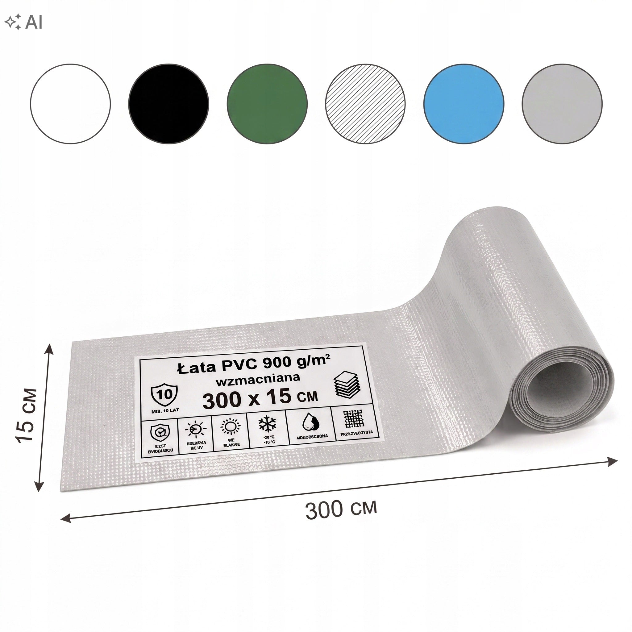 PVC patch mix of colors 15 x 300 cm, for repairing pontoon, pool, mattress