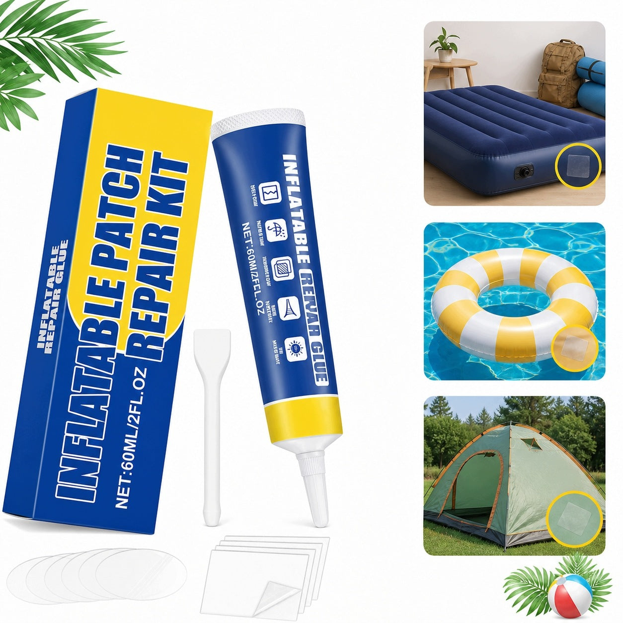 PVC repair kit glue+10xpatch underwater repair pool SPA pontoon matera