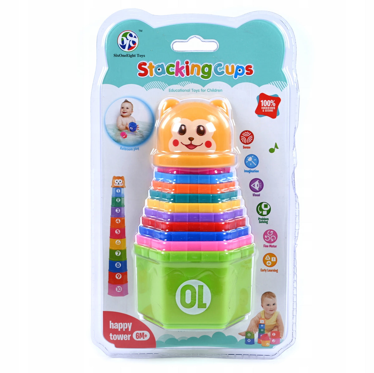 PYRAMID OF CUPS, COLORFUL TOWER, EDUCATIONAL PUZZLE, BEAR TOY Color multicolor