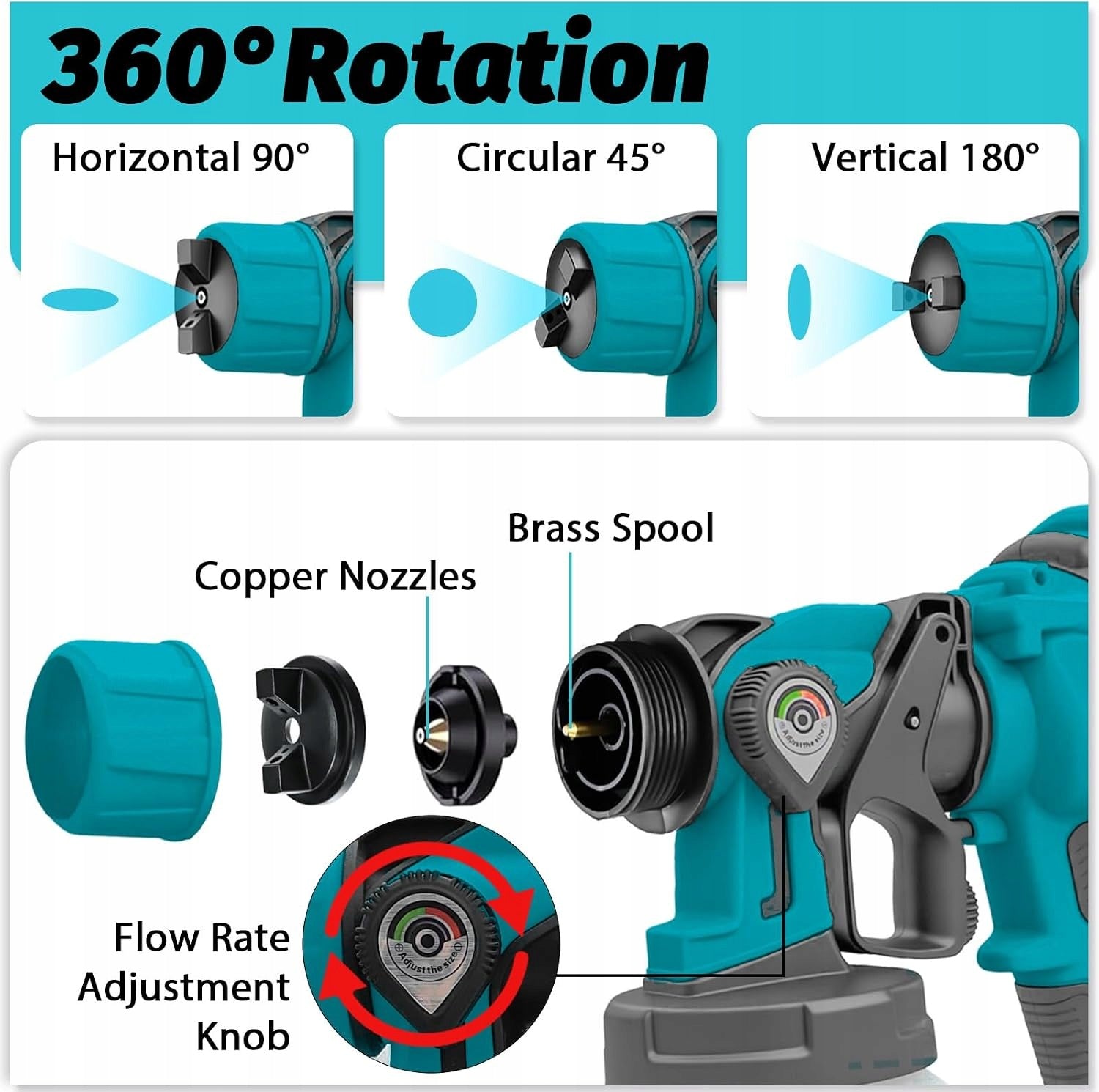 Paint Spray Gun Aku 18V for Makita 1000ml 3 Nozzles Adjustment Manufacturer code XE-CZ-PQJ-JS-E