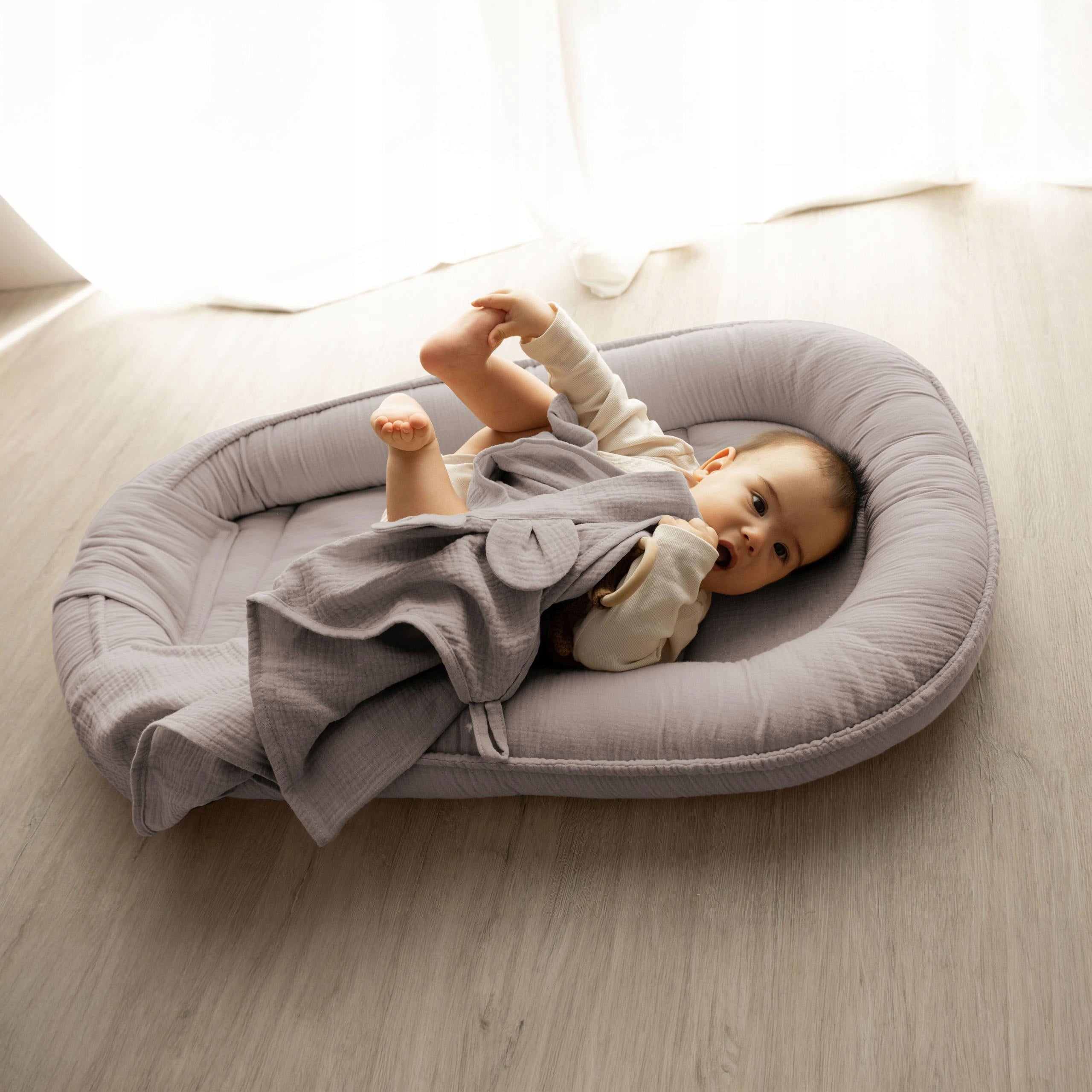 Palulli baby muslin cocoon with flap LONG 100x60cm cotton 100% Color gray