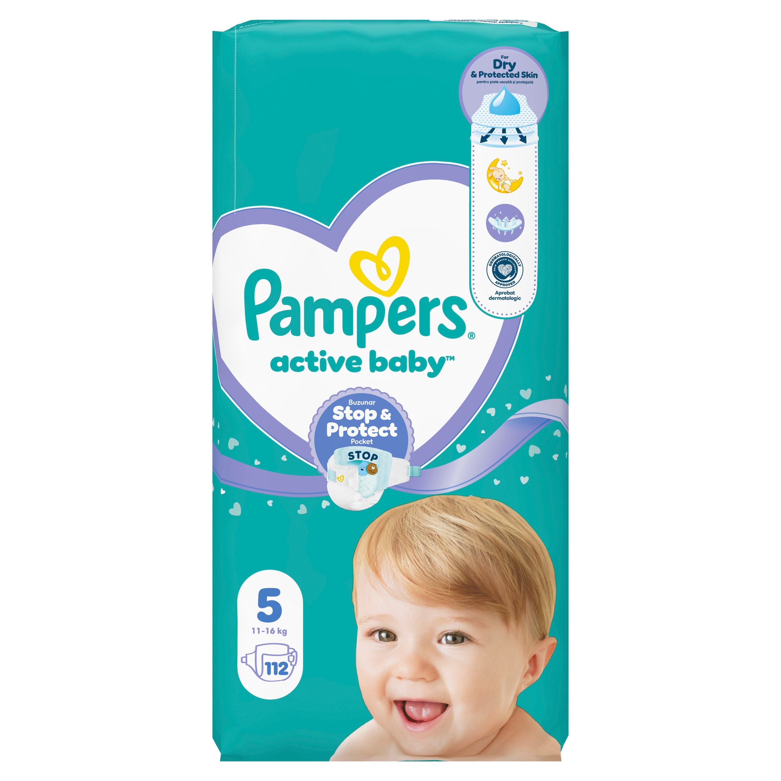 Pampers Active Baby Diapers Size 5, 112 Diapers, 11-16kg Diapers type disposable