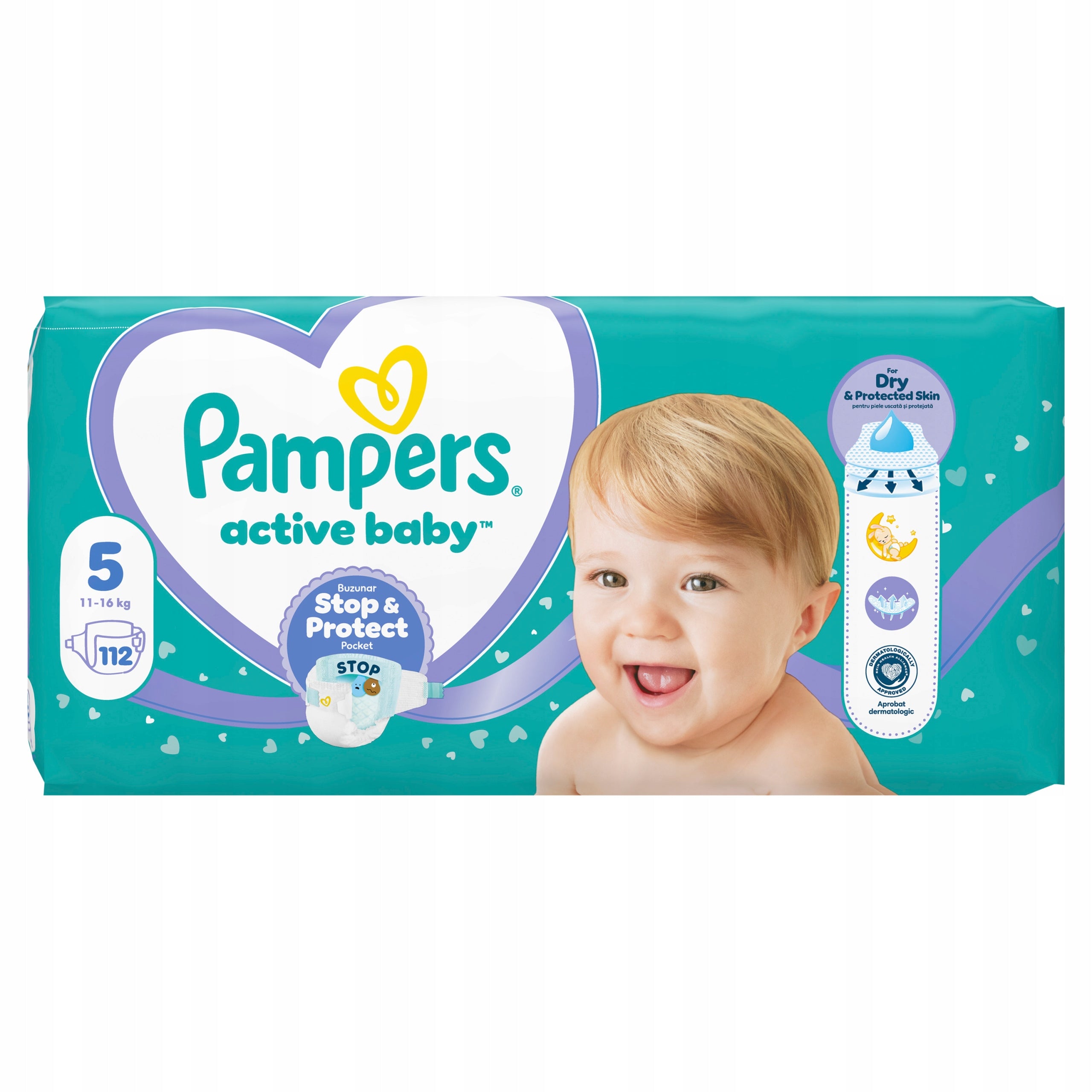 Pampers Active Baby Diapers Size 5, 112 Diapers, 11-16kg Packaging status original