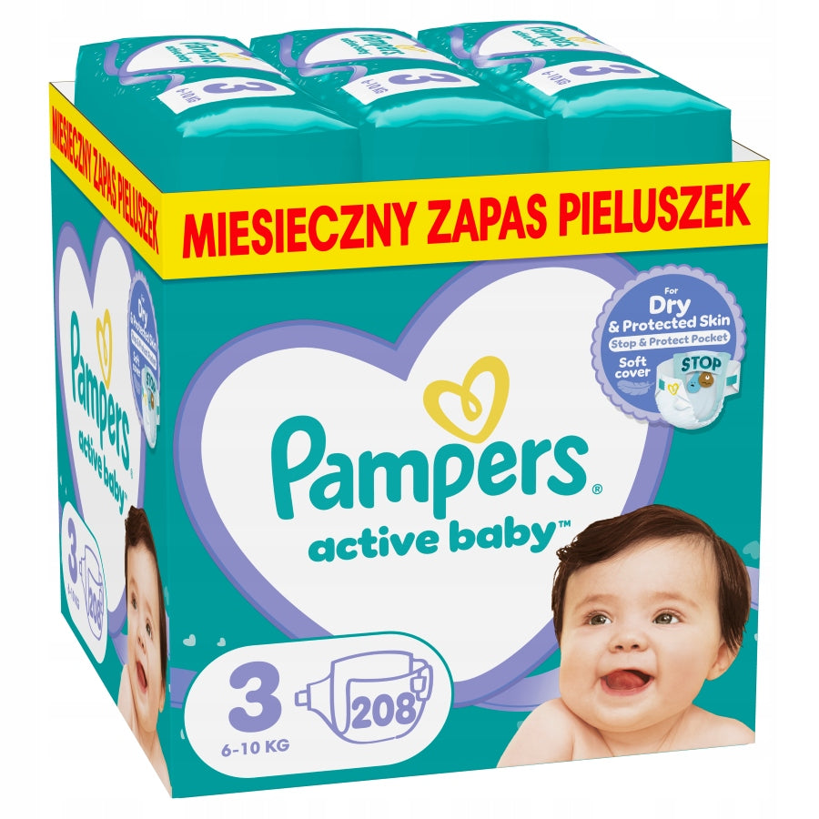 Pampers Active Baby, size 3 208 diapers 6kg-10kg baby diapers