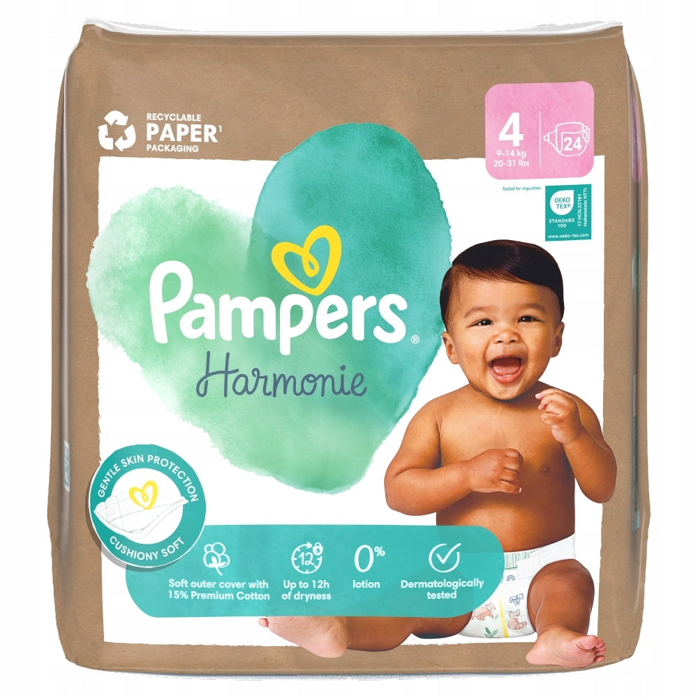 Pampers Harmonie diapers, diapers size 4, 24 pcs, 9kg-14kg Packaging status original