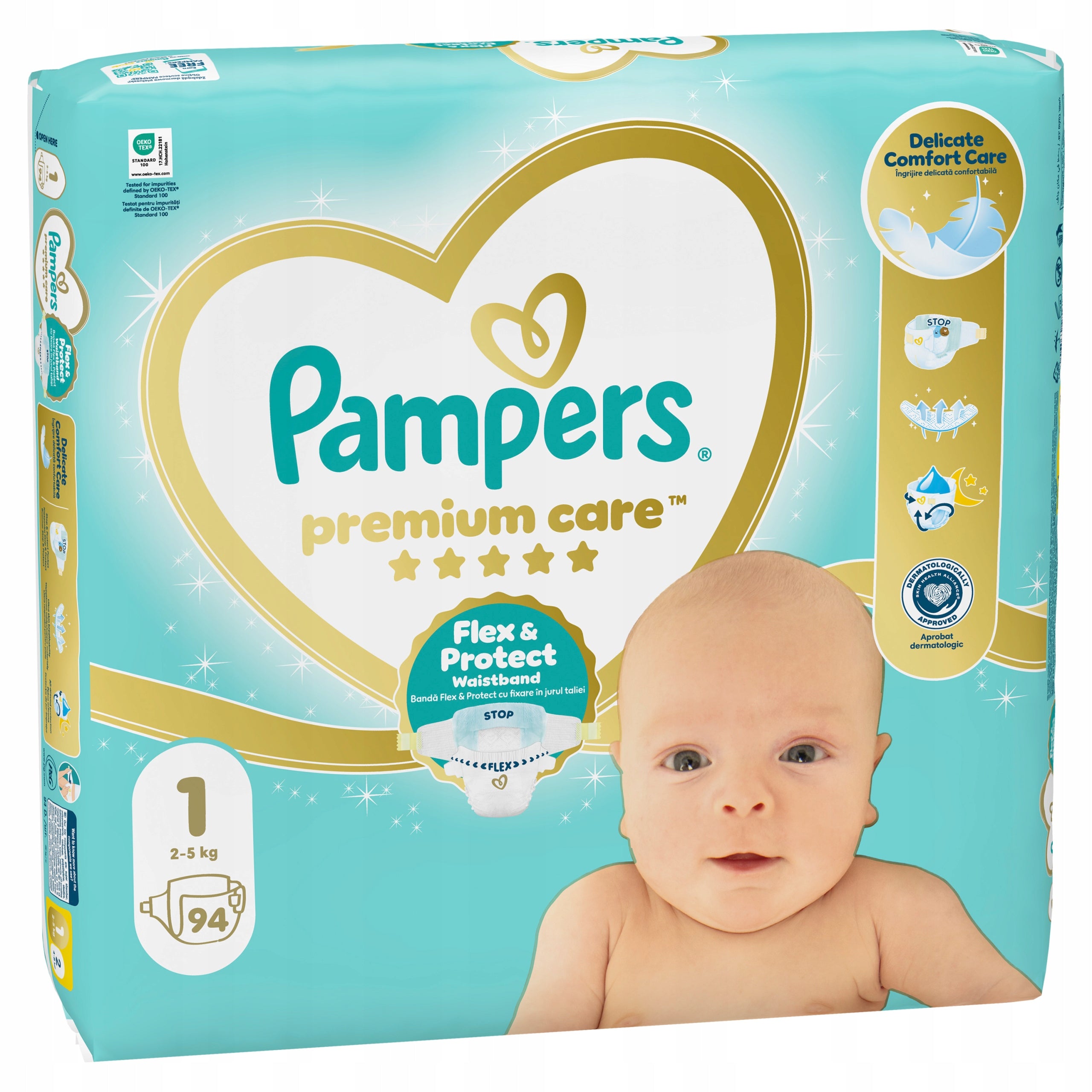 Pampers Premium Care Diapers, Size 1, 94 Diapers, 2kg-5kg Diapers type disposable