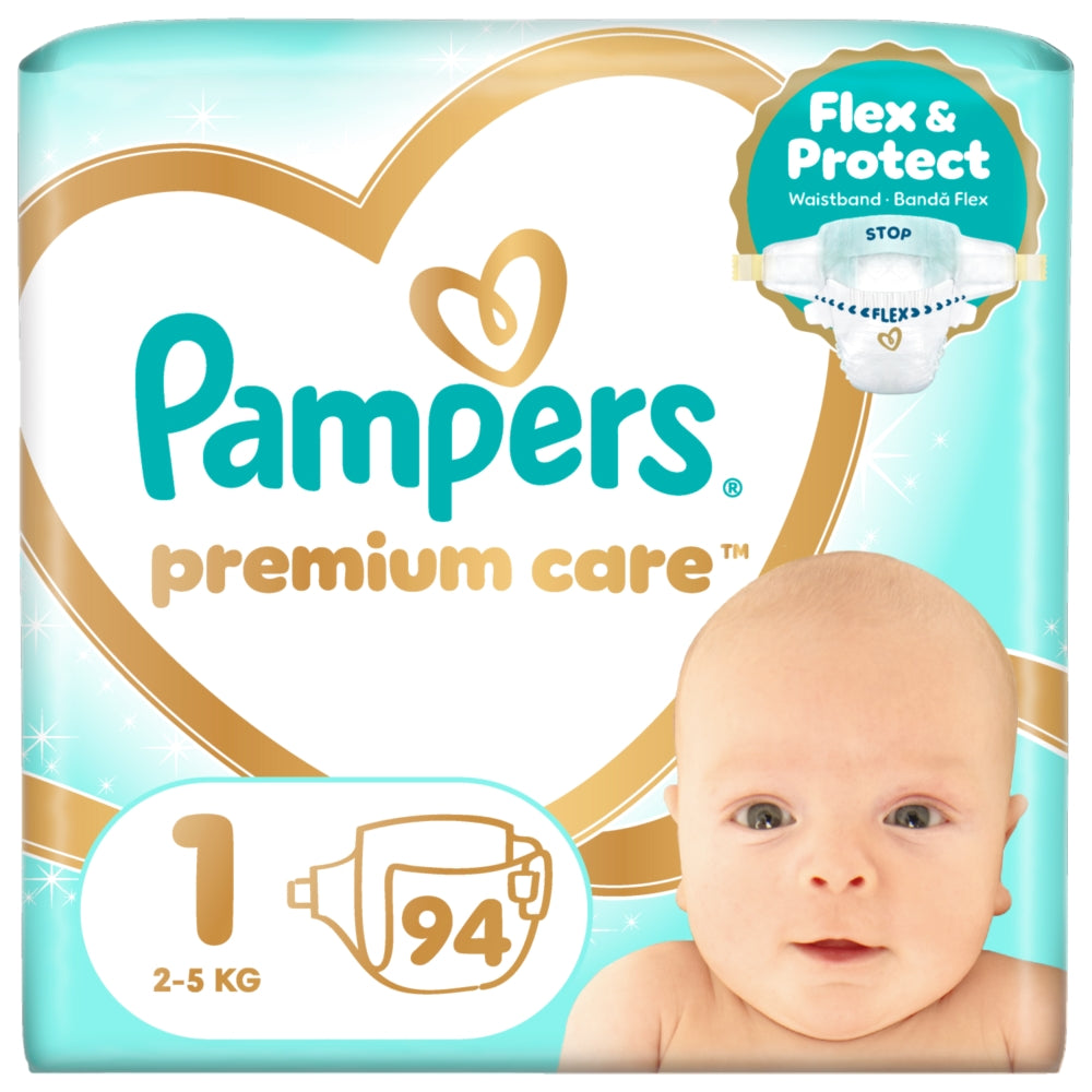 Pampers Premium Care Diapers, Size 1, 94 Diapers, 2kg-5kg