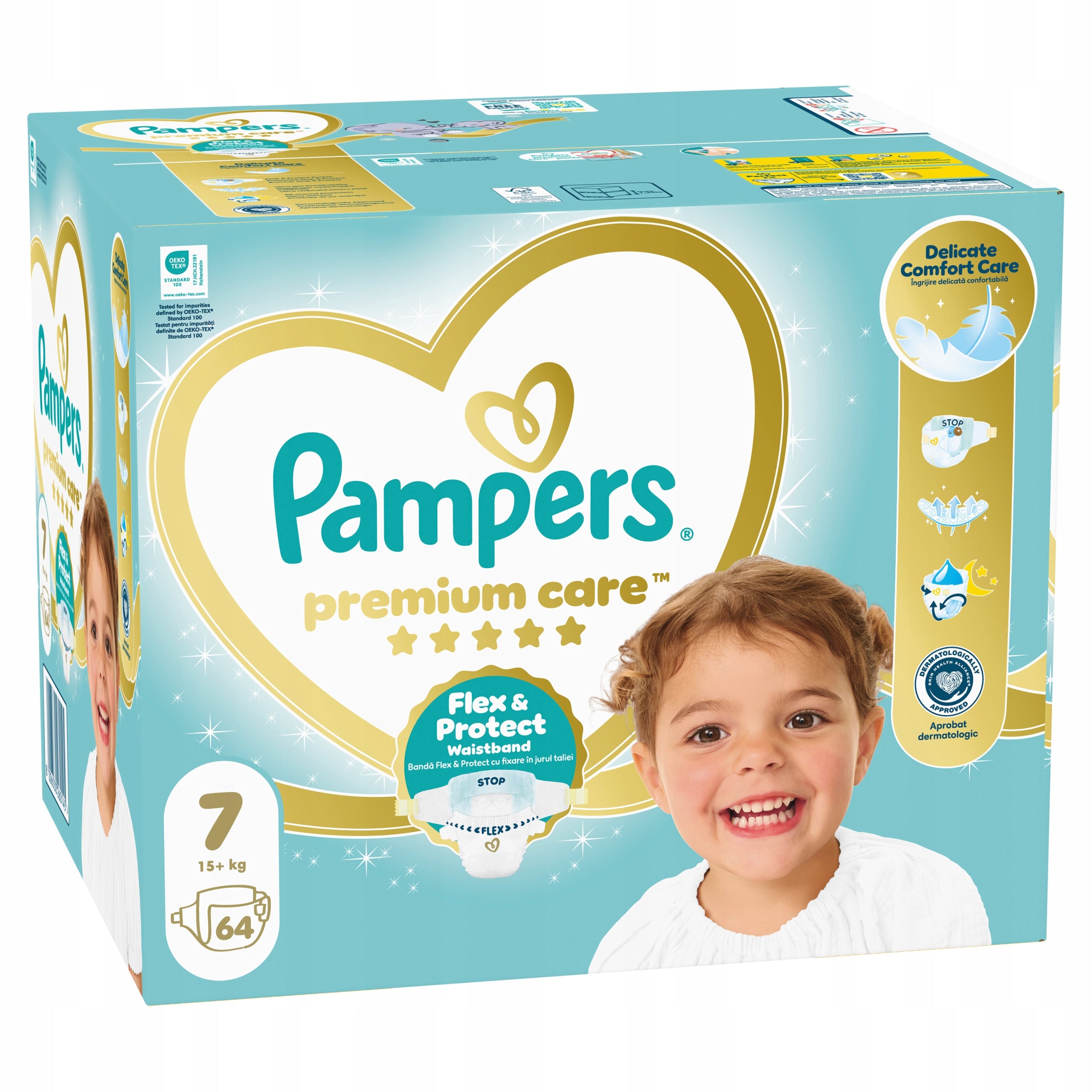 Pampers Premium Care Diapers Size 7, 64 Diapers, 15kg+ Diapers type disposable