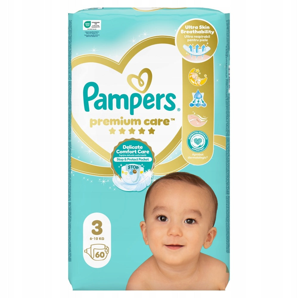 Pampers Premium Care Diapers size 3, 6-10 kg, 60 pieces Packaging status original