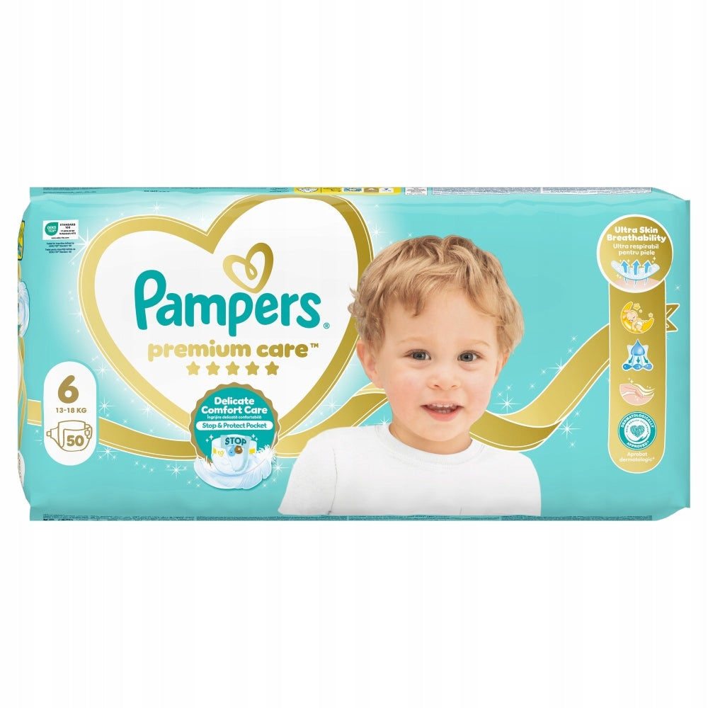 Pampers Premium Care size 6, 50 baby diapers, 13kg-18kg Packaging status original