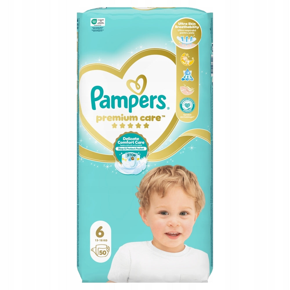 Pampers Premium Care size 6, 50 baby diapers, 13kg-18kg