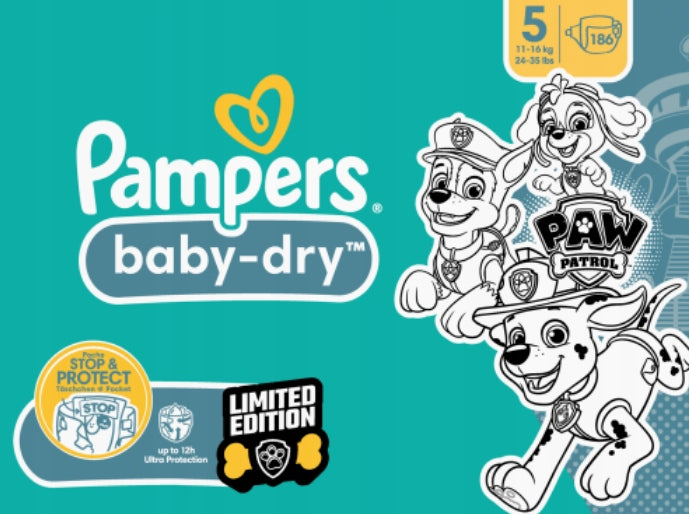 Pampers baby-dry 5 Paw Patrol diapers 186 pcs 11-16 kg set per month Packaging status original