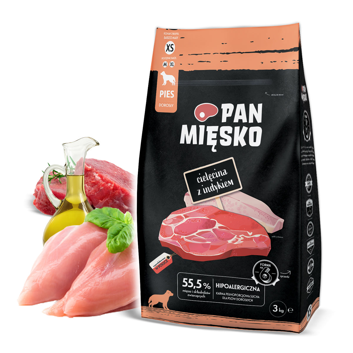 Pan Mięsko 3kg Veal with Turkey XS Dry Food for Small Dogs