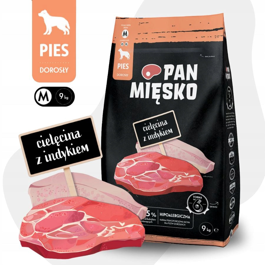 Pan Mięsko Dry Dog Food Veal with Turkey Crisps M 9kg
