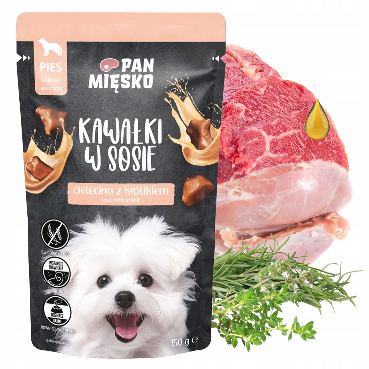 Pan Mięsko Pieces in Sauce MIX OF FLAVORS for DOGS 12 x 150g Brand Pan Mięsko