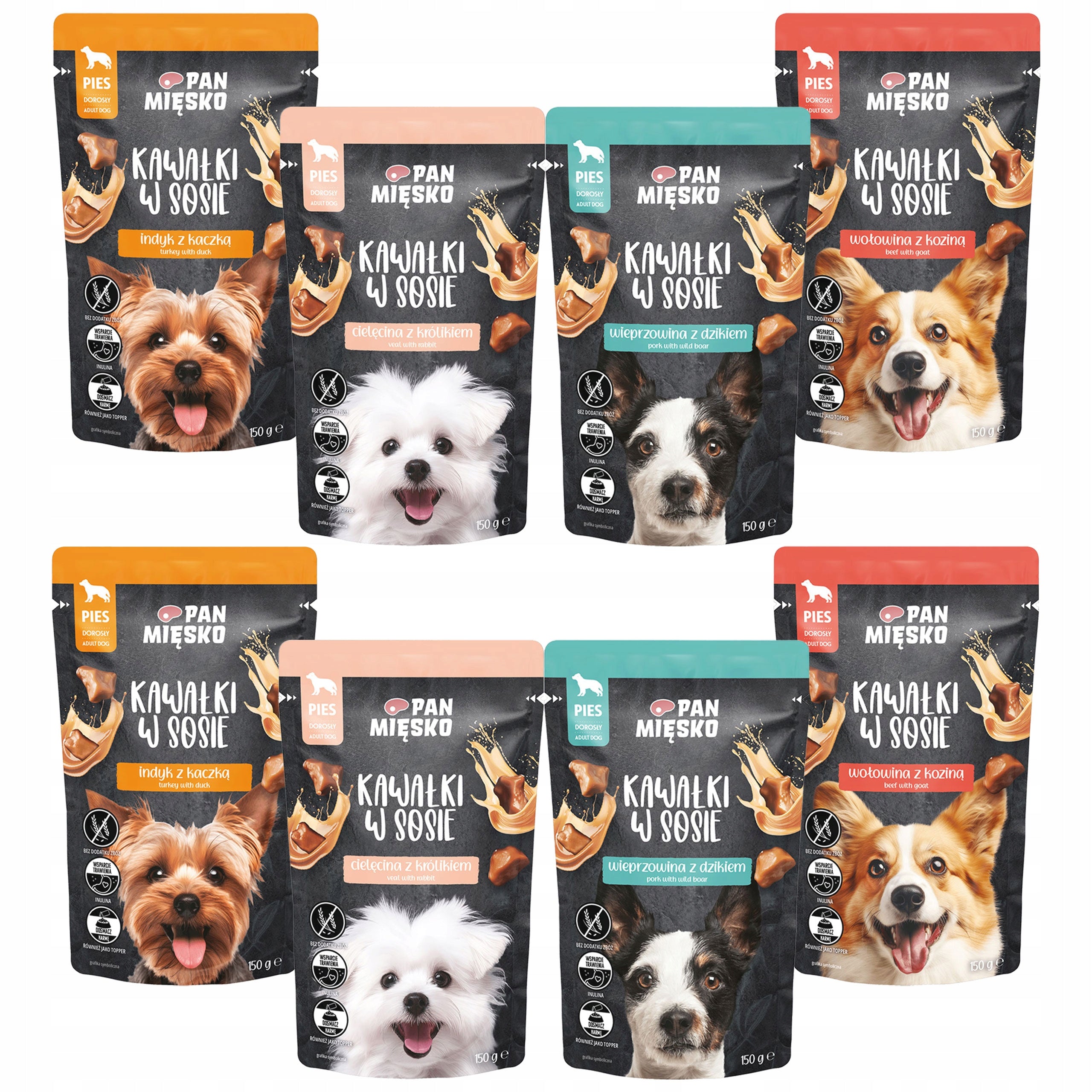 Pan Mięsko Pieces in Sauce Mix Flavours Wet Dog Food 8 x 150g Grain Free Manufacturer code super karma dla psa Polski Produkt Premium