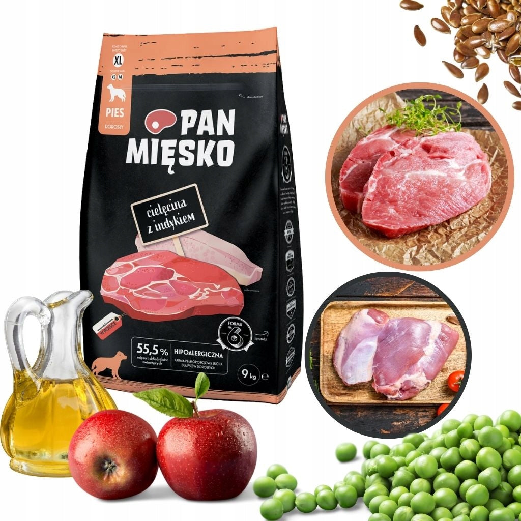 Pan Mięsko Veal Dog Food with Turkey Crisps XL 9kg