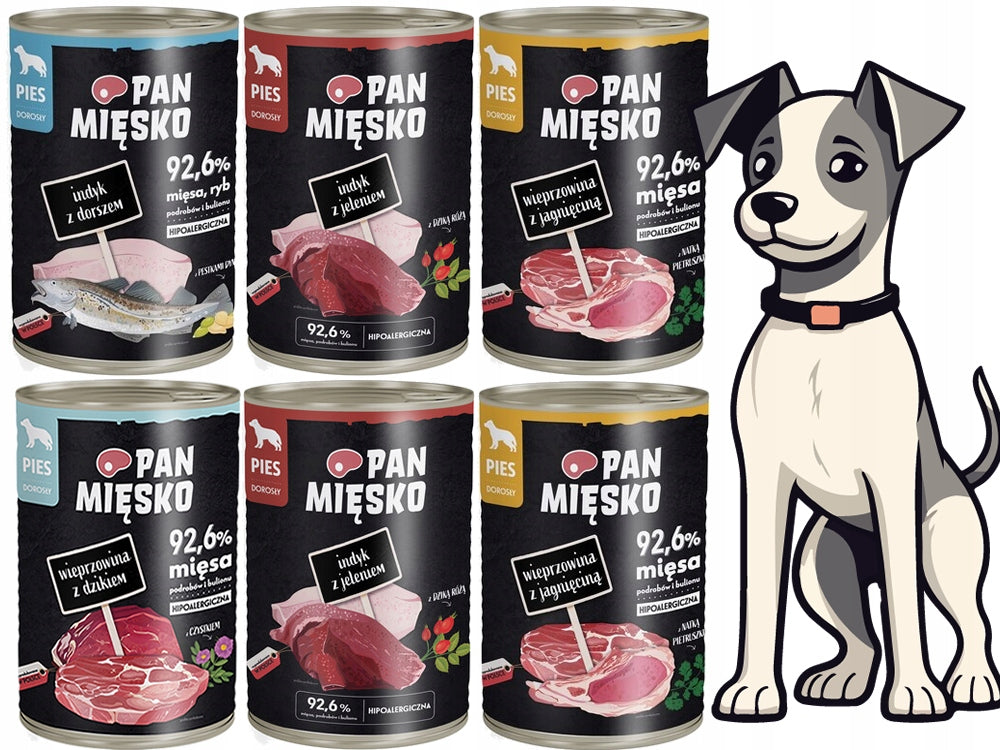 Pan Mięsko Wet Dog Food Mix of Flavours 6x 400g